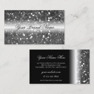 Glamous Black Silver Sparkling Glitter Snyggt Visitkort