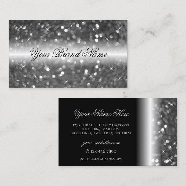 Glamous Black Silver Sparkling Glitter Snyggt Visitkort (Fram/baksida)