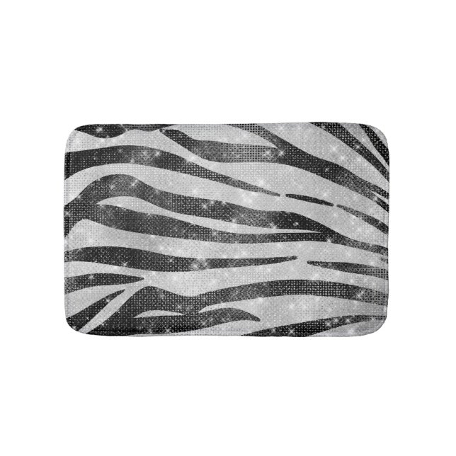 Glamous Black White Sparkly Glitter Zebra Rand Badrumsmatta (Framsidan)
