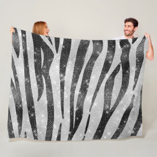 Glamous Black White Sparkly Glitter Zebra Rand Fleecefilt