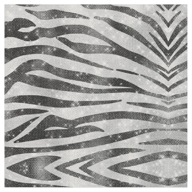 Glamous Black White Sparkly Glitter Zebra Rand Tyg (Närbild)