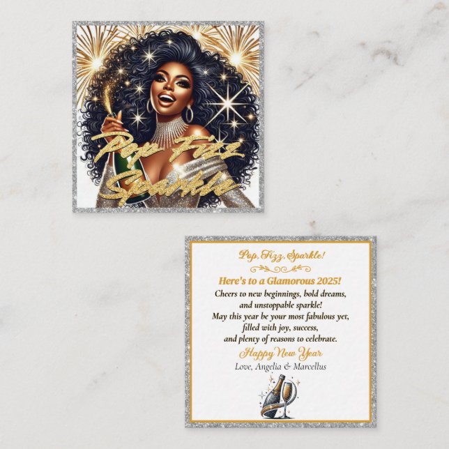 Glamous Black Woman Popping Champagne Tilläggskort (Fram/baksida)