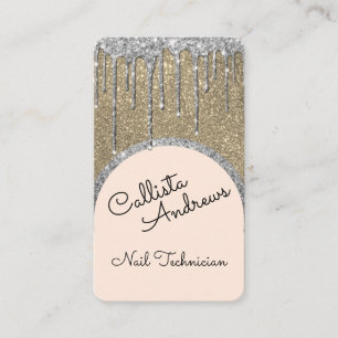 Glamous Bling Champagne Glitter Drip Nagel Tech Visitkort
