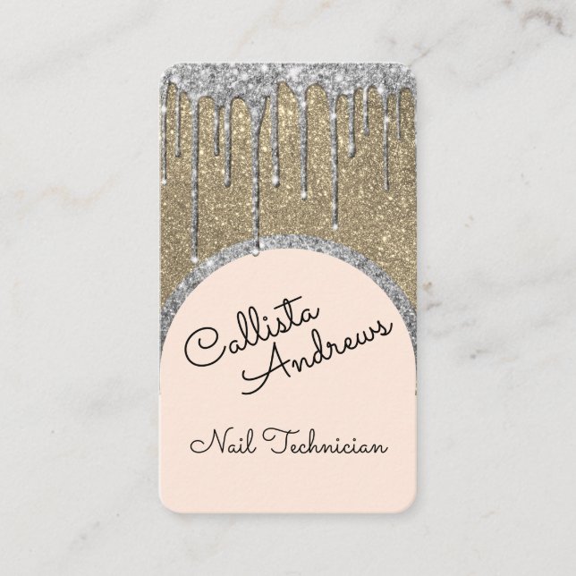 Glamous Bling Champagne Glitter Drip Nagel Tech Visitkort (Framsida)