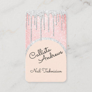 Glamous Bling Rosa White Glitter Drives Nagel Tech Visitkort
