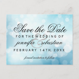 Glamous Blue Bokeh Light Bröllop Vykort