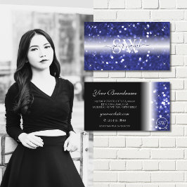 Glamous Blue Sparkling Glitter Stars Initialer Visitkort