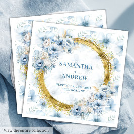 Glamous Bohemian Light Blue Guld Bröllop Napkins Pappersservett