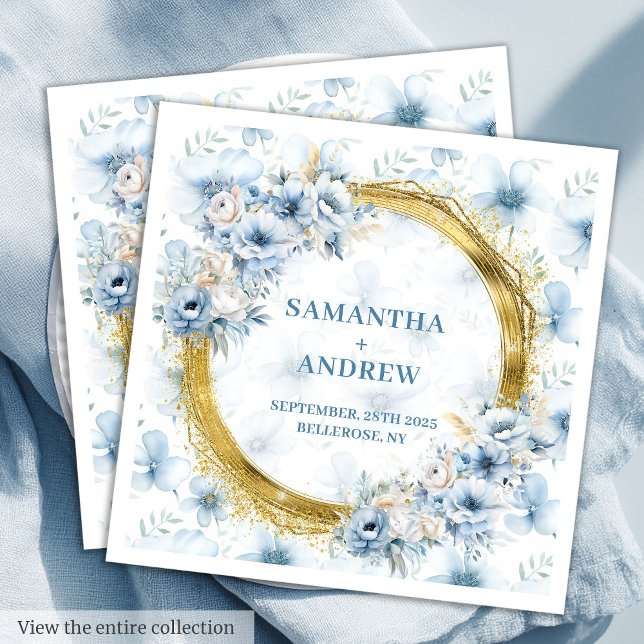 Glamous Bohemian Light Blue Guld Bröllop Napkins Pappersservett (Glamorous Bohemian Light Blue Gold Wedding Napkins

)