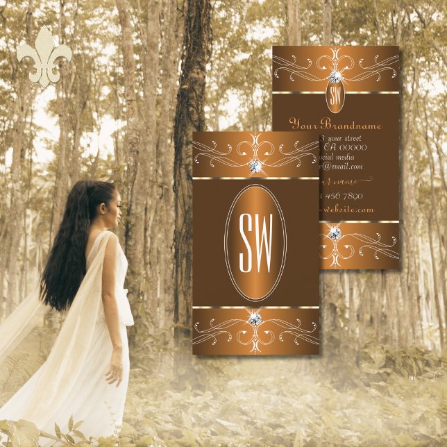 Glamous Brown Orange Ornate Ornaments Initialer Visitkort (Skapare uppladdad)