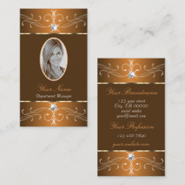 Glamous Brown Orange Ornate Ornaments med Photo Visitkort