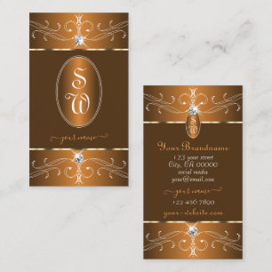 Glamous Brown Orange Ornate Ornaments Monogram Visitkort