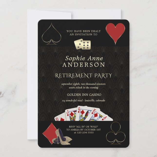Glamous Casino Vegas Poker Pension Party Inbjudningar (Framsida)