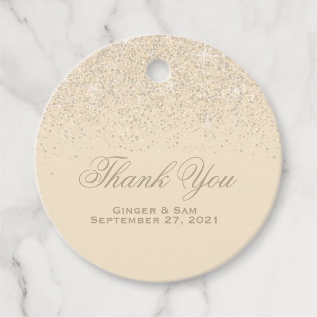 Glamous Champagne Glitter Gåvor Etiketter (Framsida)