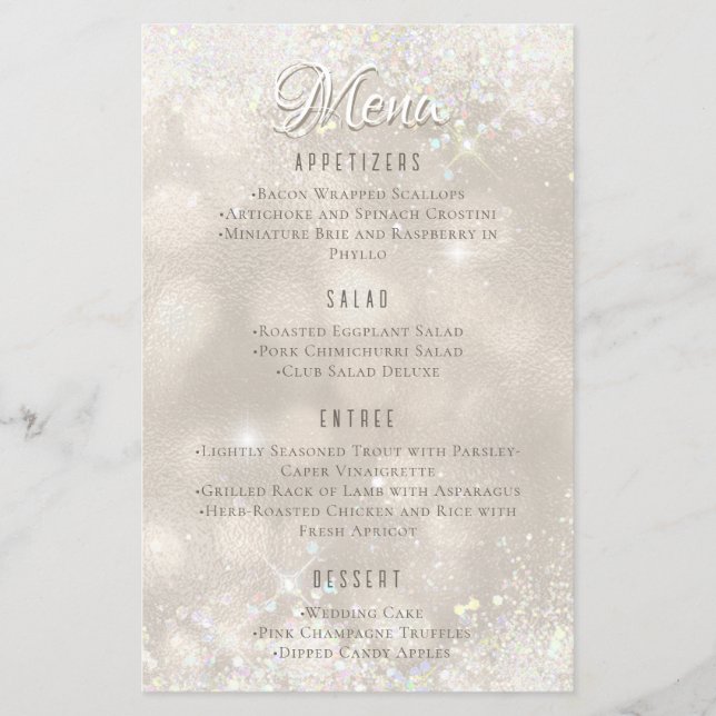 Glamous Champagne Glitter Luxury Bröllop Menu Flygblad (Framsidan)