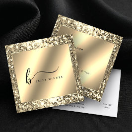 Glamous Champagne Guld Glitter-skript Monogram Fyrkantigt Visitkort