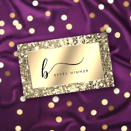 Glamous Champagne Guld Glitter-skript Monogram Visitkort