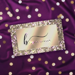 Glamous Champagne Guld Glitter-skript Monogram Visitkort
