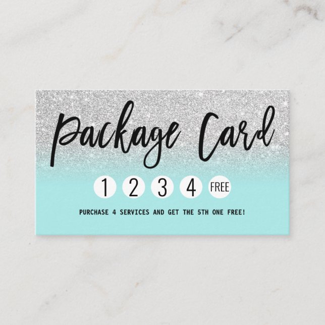 Glamous Chic Mint Silver Glitter Modern Lojalty Lojalitetskort (Framsida)