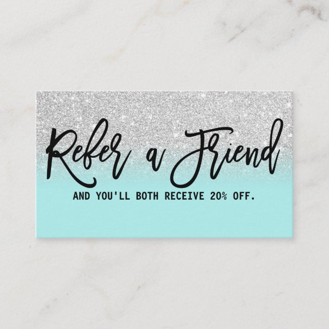 Glamous Chic Mint Silver Glitter Modern Rabattkort (Framsida)