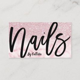 Glamous Chic Rosa Glitter Marble Nail Technician Visitkort