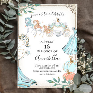 Glamous Cinderella Fairy Tale Carriage Inbjudningar