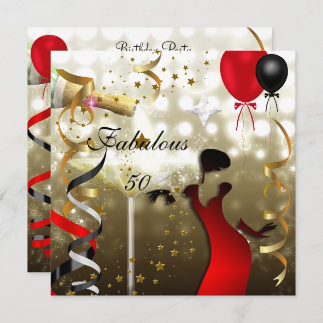 Glamous Dam Fabulous 50 femtio Födelsedagsfester Inbjudningar (Fram/baksida)
