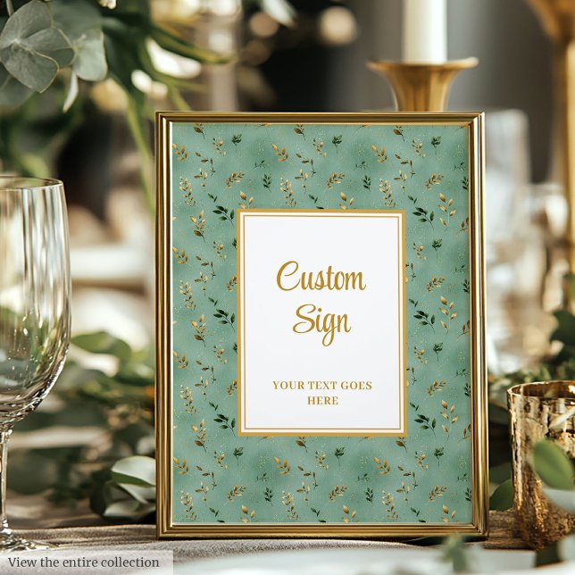 Glamous Deep Grönt Guld Eucalyptus Anpassningsbar  Poster (Glamorous Deep Green Gold Eucalyptus Custom Sign)