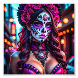 Glamous Día de los Muertos Catrina porträtt med Fototryck