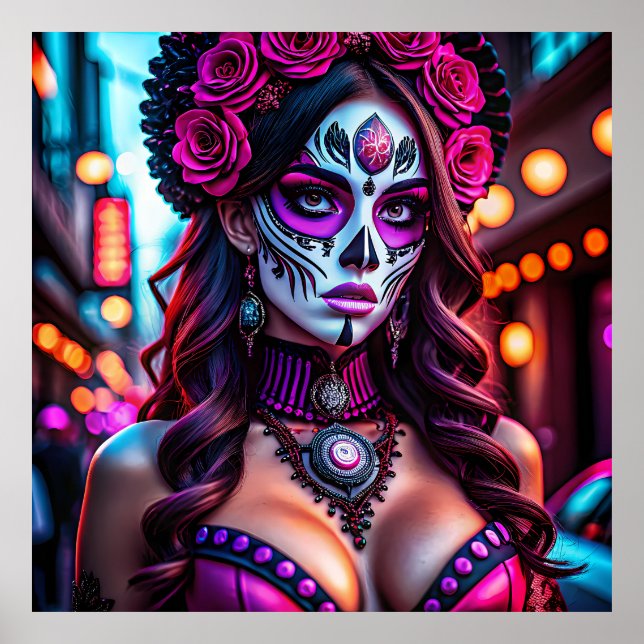 Glamous Día de los Muertos Catrina porträtt med Poster (Framsidan)