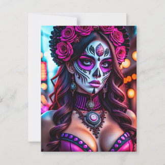 Glamous Día de los Muertos Catrina porträtt med Vykort