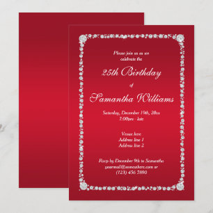 Glamous Diamond Ram & Ruby Red Birthday Inbjudningar