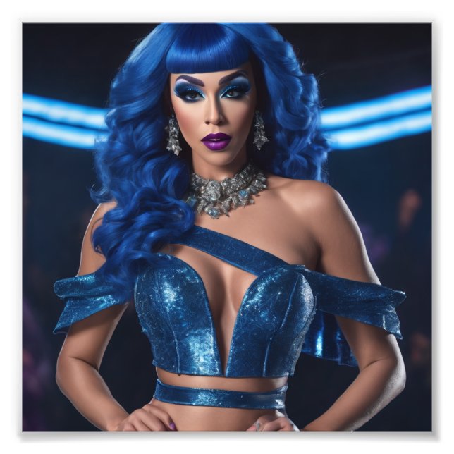 Glamous Drag Queen i Blue Raunchy Outfit Fototryck (Framsidan)