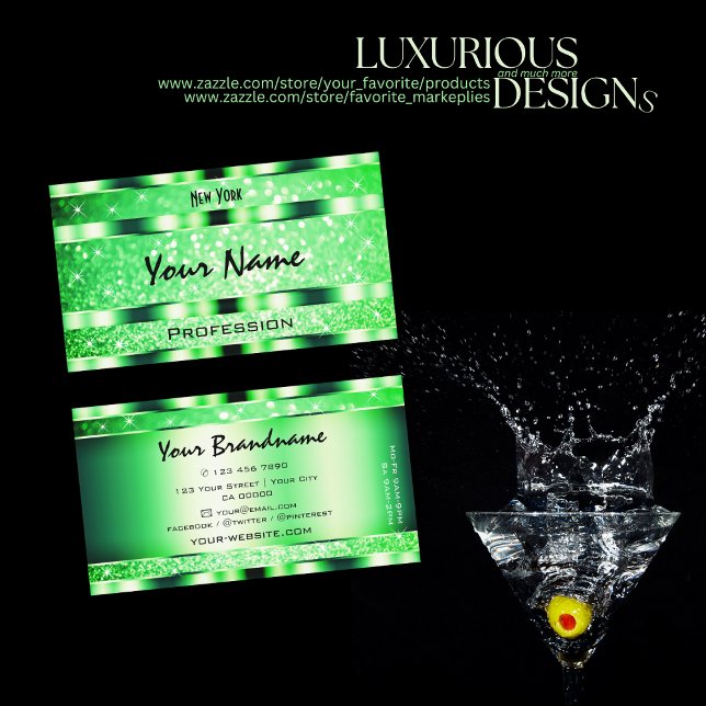 Glamous Emerald Grönt Glitter Stars Elegance Visitkort (Skapare uppladdad)