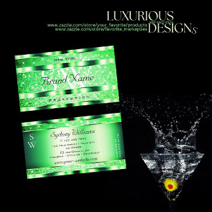 Glamous Emerald Grönt Glitter Stars och Monogram Visitkort