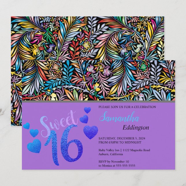 Glamous Färg Sweet 16-inbjudan Inbjudningar (Fram/baksida)