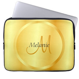 Glamous Faux Guld Elegant Modern Monogram Laptop Fodral