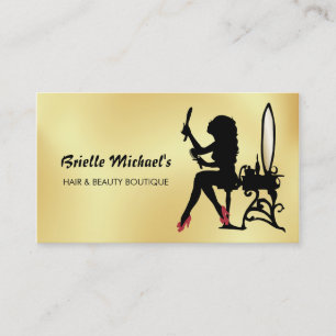 Glamous Faux Guld och Black Woman Hair Boutique Visitkort