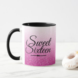 Glamous faux shock rosa glitter ombre Sweet 16 Mugg