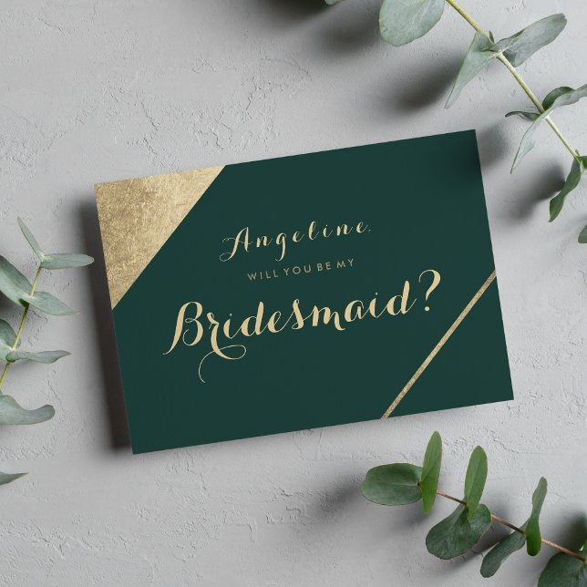 Glamous Forest grönt guld chic Bridesmaid Inbjudningar (Glamorous forest green gold chic Bridesmaid Invitation)
