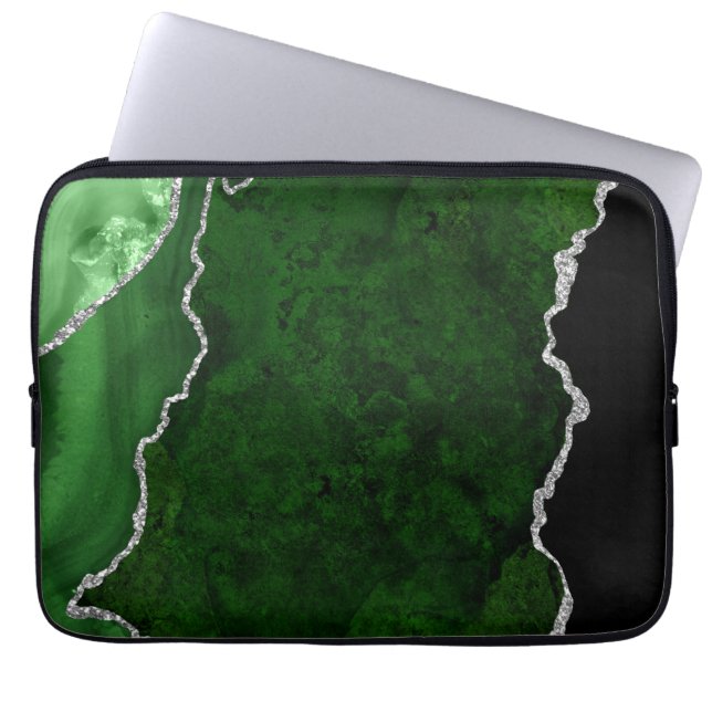 Glamous Forest Grönt Marble Chic Silver Glitter Laptop Fodral (Framsidan)