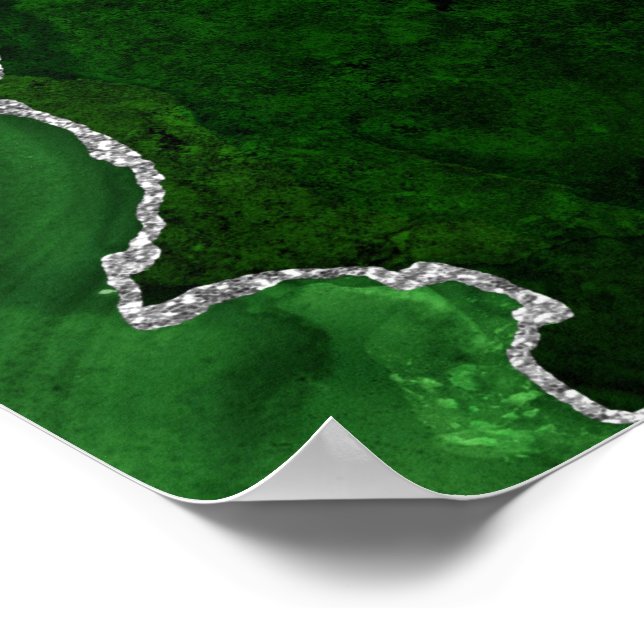 Glamous Forest Grönt Marble Chic Silver Glitter Poster (Hörn)
