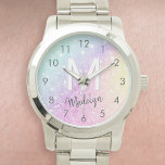 Glamous Glitter Holograph Monogrammed Söt Armbandsur<br><div class="desc">Anpassa enkelt den här eleganten färglös bokeh glitter mönster med ditt eget namn och/eller monogram.</div>