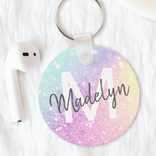 Glamous Glitter Holograph Monogrammed Söt Nyckelring