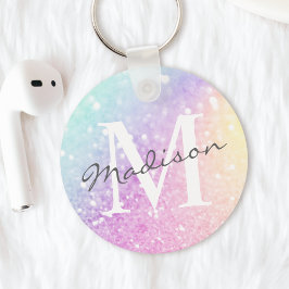 Glamous Glitter Holograph Monogrammed Söt Nyckelring
