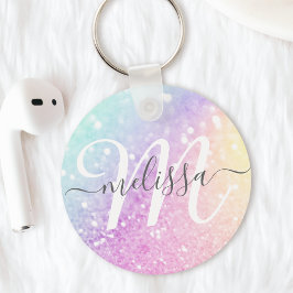 Glamous Glitter Holograph Monogrammed Söt Nyckelring