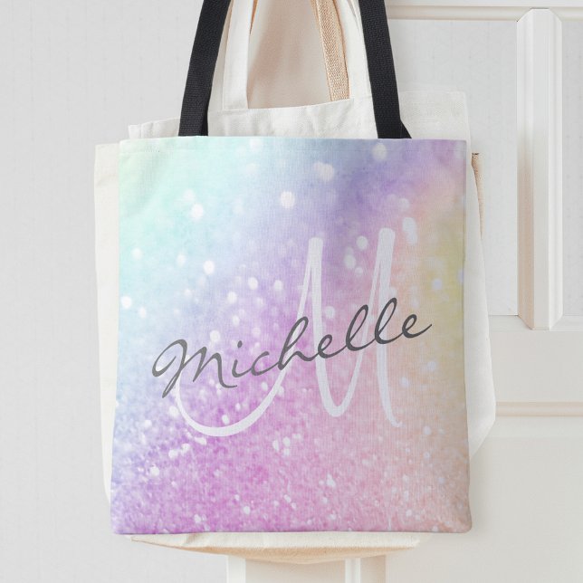 Glamous Glitter Holograph Monogrammed Söt Tygkasse (Skapare uppladdad)