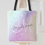 Glamous Glitter Holograph Monogrammed Söt Tygkasse<br><div class="desc">Anpassa enkelt den här eleganten färglöst bokeh faux glitter mönster med ditt eget namn och/eller monogram.</div>