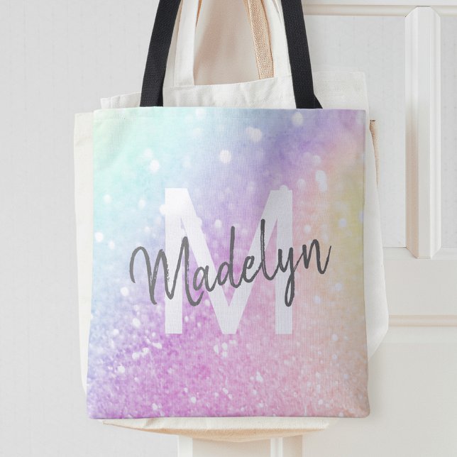 Glamous Glitter Holograph Monogrammed Söt Tygkasse (Skapare uppladdad)