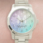 Glamous Glitter Holograph Söt Personlig Armbandsur<br><div class="desc">Anpassa enkelt den här eleganten färglös bokeh glitter mönster med ditt eget namn och/eller monogram.</div>